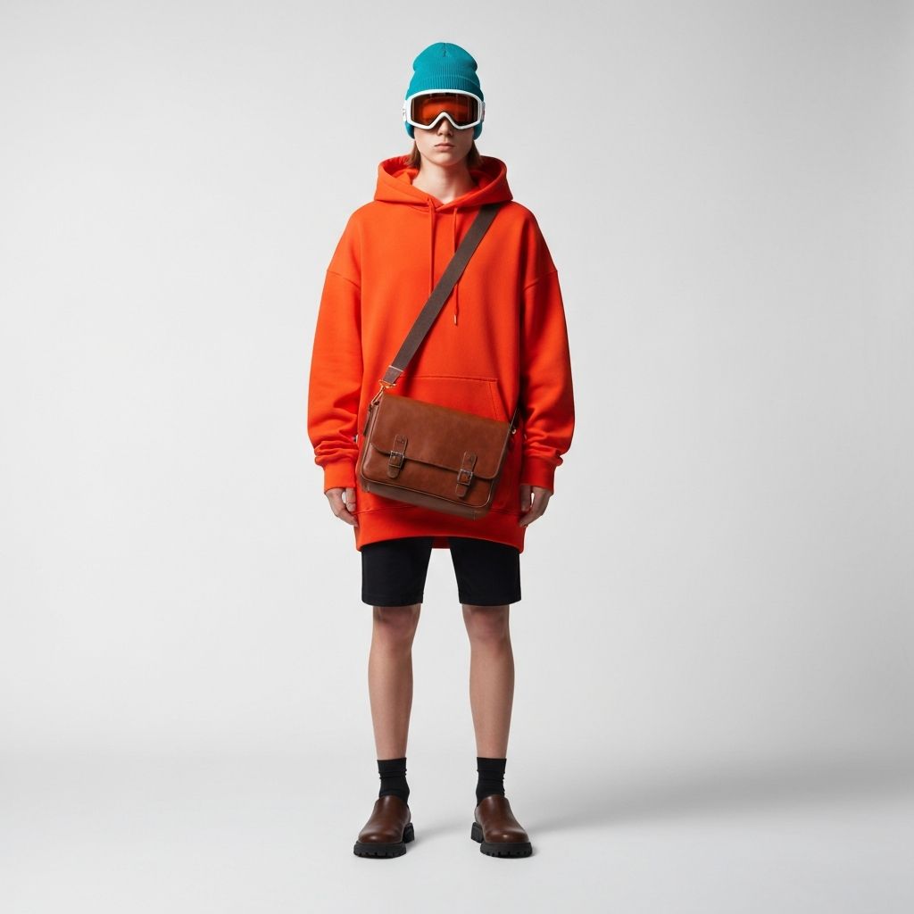 Model in blood orange hoodie streetwear